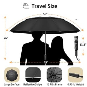 Urvoix Travel Umbrella Compact Windproof - Vented Double Canopy Umbrellas for Rain, Portable Umbrella Inverted Automatic Open Close with Reflective Strip