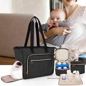 Luxja Breast Pump Bag (with a Breastmilk Cooler Bag, a Small Carrying Case and a Waterproof Mat) Compatible with Spectra S1 and S2, Pumping Bag for Breast Pump and Extra Parts, Black
