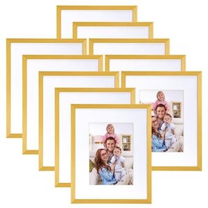 giftgarden gold 8x10 picture frame set of 10, matted to 5x7 picture with mat or 8 x 10 photo without mat, multi golden frames for wall and tabletop display