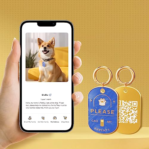 KEDUME Dog Tags Engraved for Pets, Dog Collars, Harnesses & Leashes, Dog Tags Personalized for Pets, Free Online Pet Profile Modifiable, Scan Tag QR Code Receive Pet Location (Blue)