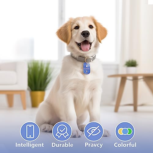 KEDUME Dog Tags Engraved for Pets, Dog Collars, Harnesses & Leashes, Dog Tags Personalized for Pets, Free Online Pet Profile Modifiable, Scan Tag QR Code Receive Pet Location (Blue)