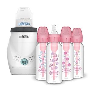 dr. brown's milk spa breast milk & bottle warmer with anti-colic options+ narrow baby bottles 8 oz/250 ml, with level 1 slow flow nipple, 4 pack, pink floral, 0m+