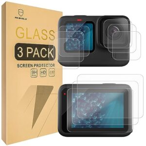 mr.shield [3-pack] screen protector for gopro hero 11 / gopro hero 10 / gopro hero 9 action camera, [back+lens+front] 3-pack [9 pcs] [tempered glass] [japan glass with 9h hardness] screen protector