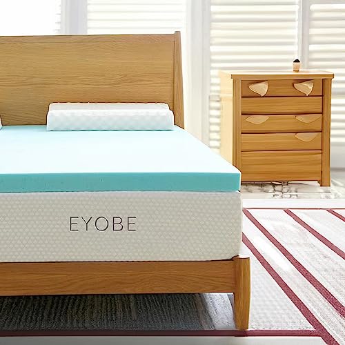 EYOBE Memory Foam Mattress Topper Twin XL 2 Inch Gel Infused Memory Foam Topper Twin Extra Long–Dorm Single XL Topper for Body Support & Pressure Relief – Ventilated Design – CertiPur Certified