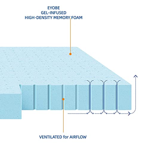 EYOBE Memory Foam Mattress Topper Twin XL 2 Inch Gel Infused Memory Foam Topper Twin Extra Long–Dorm Single XL Topper for Body Support & Pressure Relief – Ventilated Design – CertiPur Certified