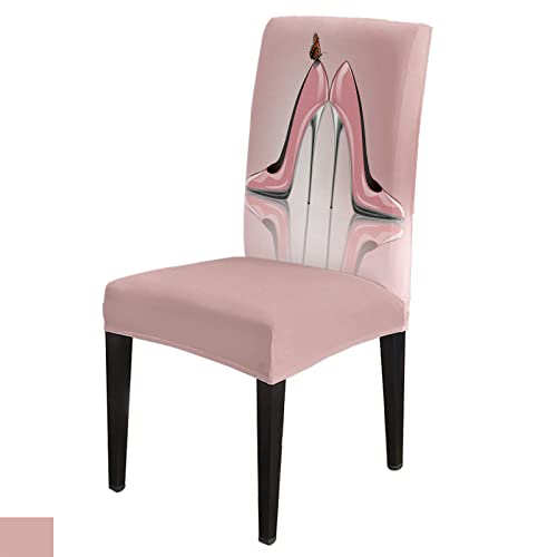 Stretch Chair Cover Dining Room Chair Covers Set of 4, Butterfly Kiss Pink High Heels Waterproof Removable Chair Seat Protector, Soft Washable Chair Cover for Office Chair Kitchen