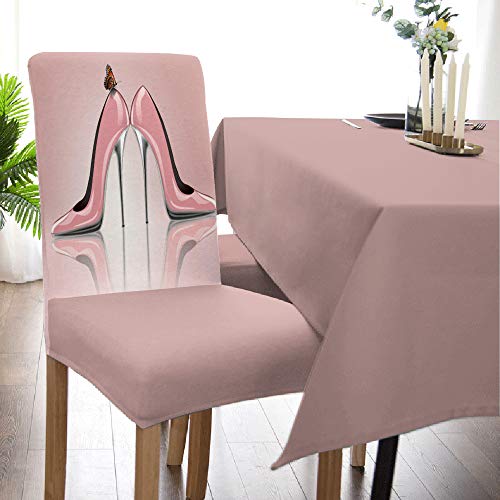 Stretch Chair Cover Dining Room Chair Covers Set of 4, Butterfly Kiss Pink High Heels Waterproof Removable Chair Seat Protector, Soft Washable Chair Cover for Office Chair Kitchen