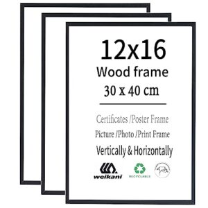 weikani 12x16 wood picture frame,3 pack-30x40cm black wood photo frame,certificate frame with plexiglass for wall mount or table top display