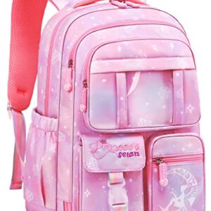 Wraifa Girls Backpack Elementary School Backpacks for Girls Cute Princess Preschool Middle School Bag Kids Bookbag (Only Backpack Pink)