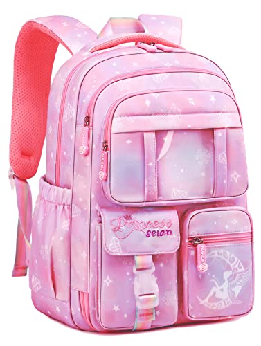 Wraifa Girls Backpack Elementary School Backpacks for Girls Cute Princess Preschool Middle School Bag Kids Bookbag (Only Backpack Pink)