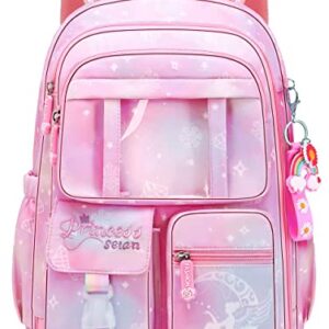 Wraifa Girls Backpack Elementary School Backpacks for Girls Cute Princess Preschool Middle School Bag Kids Bookbag (Only Backpack Pink)