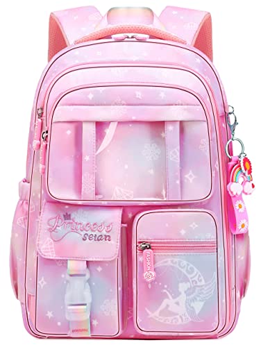 Wraifa Girls Backpack Elementary School Backpacks for Girls Cute Princess Preschool Middle School Bag Kids Bookbag (Only Backpack Pink)