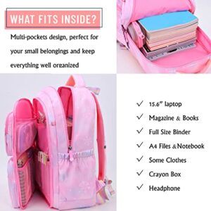 Wraifa Girls Backpack Elementary School Backpacks for Girls Cute Princess Preschool Middle School Bag Kids Bookbag (Only Backpack Pink)