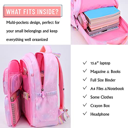 Wraifa Girls Backpack Elementary School Backpacks for Girls Cute Princess Preschool Middle School Bag Kids Bookbag (Only Backpack Pink)