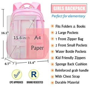 Wraifa Girls Backpack Elementary School Backpacks for Girls Cute Princess Preschool Middle School Bag Kids Bookbag (Only Backpack Pink)