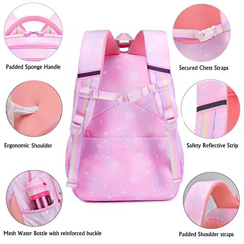 Wraifa Girls Backpack Elementary School Backpacks for Girls Cute Princess Preschool Middle School Bag Kids Bookbag (Only Backpack Pink)