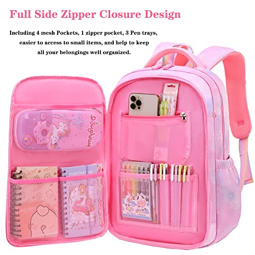 Wraifa Girls Backpack Elementary School Backpacks for Girls Cute Princess Preschool Middle School Bag Kids Bookbag (Only Backpack Pink)