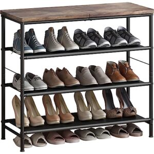 ingiordar shoe rack organizer 4 tier metal organizer shelf with industrial mdf board and layer fabric for entryway closet bedroom living room garage,black & rustic brown