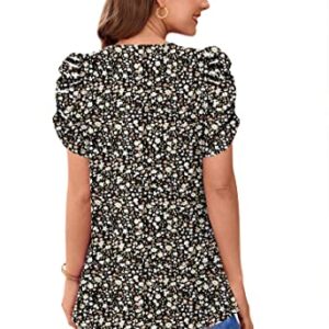 Spring Tops for Women Loose Fit Short Sleeve Tunic Tops to Hide Belly Brown Floral L