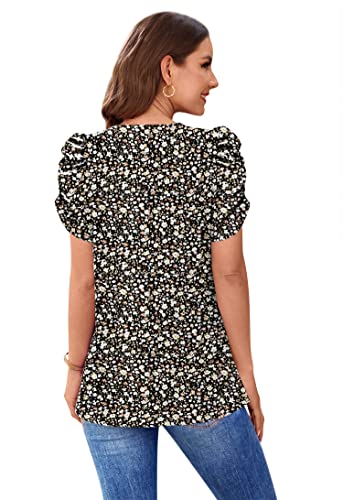 Spring Tops for Women Loose Fit Short Sleeve Tunic Tops to Hide Belly Brown Floral L