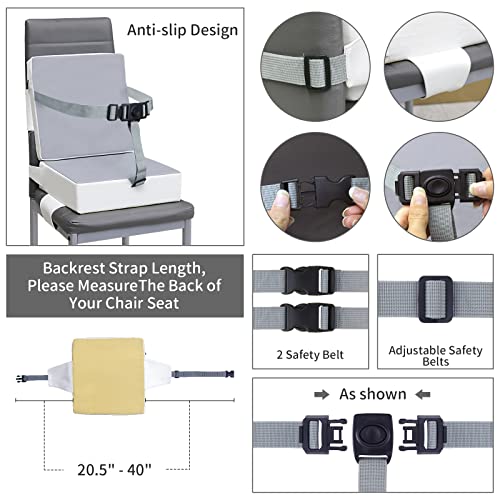 Toddler Booster Seat for Dining Table, 20-40in Child Dining Table Booster Seat with Backrest, Kid Booster Seat, Adjustable Waist Belt and Non-Slip Bottom, Waterproof Child Chair Cushion