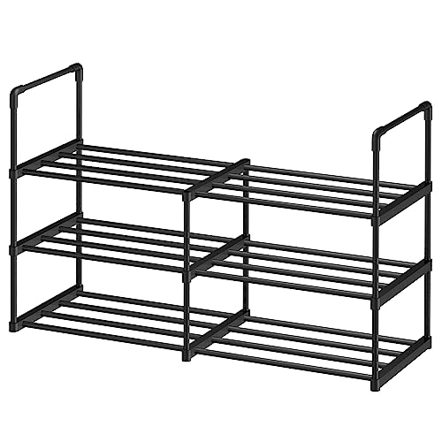 Pyladea 3 Tiers Shoe Rack 12-24 Pairs, Black Sturdy Shoe Organizer for Closet, Shoe Storage