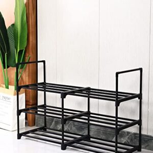 Pyladea 3 Tiers Shoe Rack 12-24 Pairs, Black Sturdy Shoe Organizer for Closet, Shoe Storage