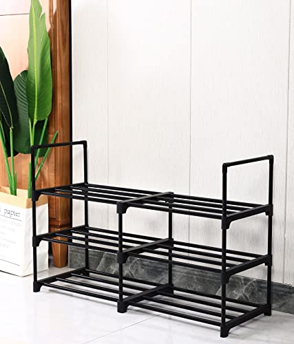 Pyladea 3 Tiers Shoe Rack 12-24 Pairs, Black Sturdy Shoe Organizer for Closet, Shoe Storage