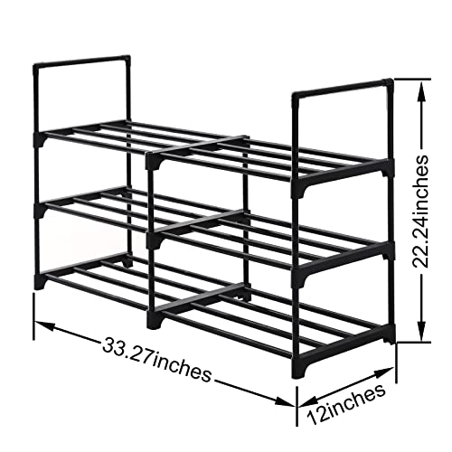 Pyladea 3 Tiers Shoe Rack 12-24 Pairs, Black Sturdy Shoe Organizer for Closet, Shoe Storage