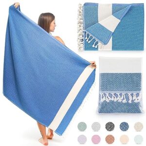 turkish beach towel 100% cotton peshtemal travel camping bath sauna beach gym pool blanket gift quick dry sand free beach towel - blue
