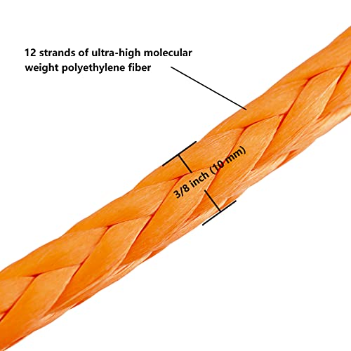 Ucreative 3/8 Inch x 50 Feet Synthetic Winch Rope Extension 26,500 Lbs for Off Road Vehicle ATV UTV SUV Orange