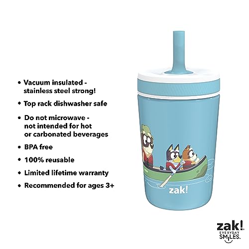 Zak Designs Bluey Kelso Toddler Cups For Travel or At Home, 12oz Vacuum Insulated Stainless Steel Sippy Cup With Leak-Proof Design is Perfect For Kids (Bluey, Bingo, Grandad Mort)