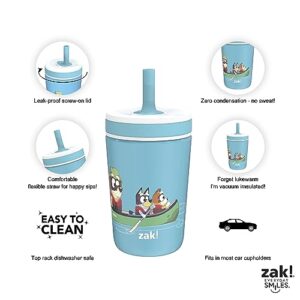 Zak Designs Bluey Kelso Toddler Cups For Travel or At Home, 12oz Vacuum Insulated Stainless Steel Sippy Cup With Leak-Proof Design is Perfect For Kids (Bluey, Bingo, Grandad Mort)