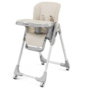 umomo u-20 baby high chair for babies & toddlers, height adjustable, high chair w/recline & footrest, removable dishwasher safe meal tray, portable baby dinning chair, beige
