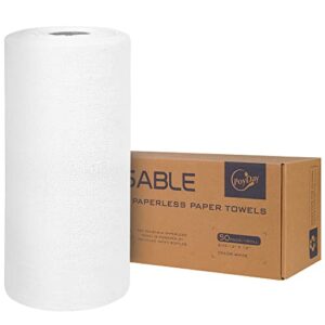 Reusable Paper Towels Washable Roll: 50Pack Paperless Paper Towels Tear Away 12x12In Eco Friendly Absorbent Cloth Paper Towels Reusable Washable for Kitchen Zero Waste (White)