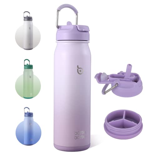 BOTTLE BOTTLE 24oz Insulated Water Bottle Stainless Steel Sport Water Bottle with Straw and Adjustable Lid Daily Pill Organizer (purple gradient)