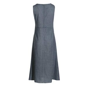 Linen Dresses for Women, White Linen Dress Womens Dresses Casual Women Casual Striped Print Sleeveless Dress Neck Linen Pocket Long Dress House Dress for Women Linen Dresses(Navy,Large)