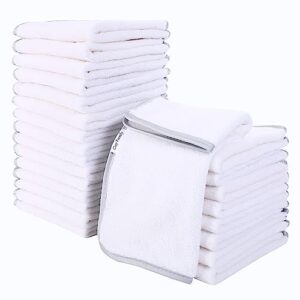 cosy family luxuriously soft washcloths set - 12 x 12 inches - 24 pack - quick drying - highly absorbent coral velvet fingertip towel bathroom wash clothes for bath, spa, facial, kitchen - white