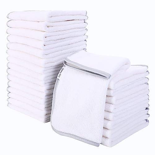 Cosy Family Luxuriously Soft Washcloths Set - 12 x 12 inches - 24 Pack - Quick Drying - Highly Absorbent Coral Velvet Fingertip Towel Bathroom Wash Clothes for Bath, Spa, Facial, Kitchen - White