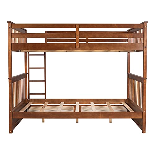 Full Over Full Bunk Beds with 2 Storage Drawers, Solid Wood Detachable Bunk Bed Frame with Ladders and Safety Rail for Kids, Teens, Adults