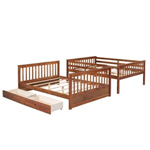 Full Over Full Bunk Beds with 2 Storage Drawers, Solid Wood Detachable Bunk Bed Frame with Ladders and Safety Rail for Kids, Teens, Adults