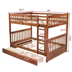 Full Over Full Bunk Beds with 2 Storage Drawers, Solid Wood Detachable Bunk Bed Frame with Ladders and Safety Rail for Kids, Teens, Adults