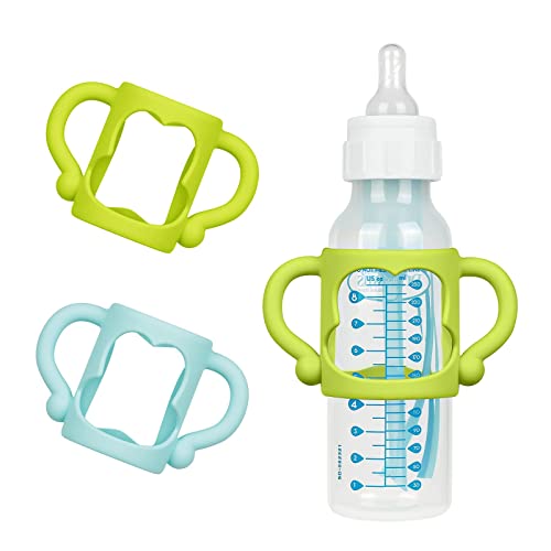 Aolso Silicone Baby Bottle Handles, 2PCS Bottle Handles, Baby Bottle Handles has Easy Grip Handles, Bottle Handles for 2.25" Diameter Baby Bottles and Straw Bottles(Blue/Green)