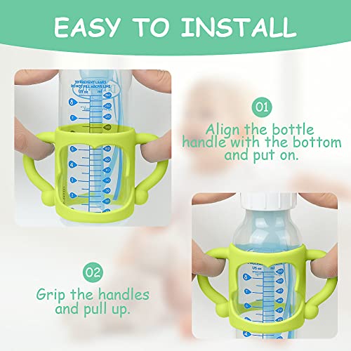 Aolso Silicone Baby Bottle Handles, 2PCS Bottle Handles, Baby Bottle Handles has Easy Grip Handles, Bottle Handles for 2.25" Diameter Baby Bottles and Straw Bottles(Blue/Green)