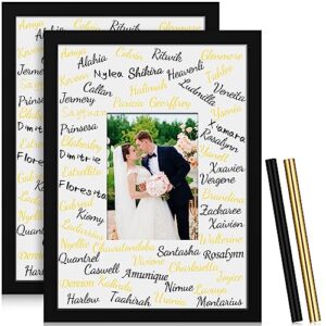 2 pack 14 x 14 inch wedding signature picture frame displays 5x7 photo with 2 pcs signature pen for wedding, celebrations and graduation, black wood frame for wall hanging (11 x 14 inch)