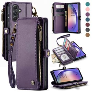 defencase for samsung galaxy a54 5g case, rfid blocking samsung a54 5g case wallet for women men, pu leather magnetic flip strap zipper card holder wallet phone case for galaxy a54 5g, fashion purple