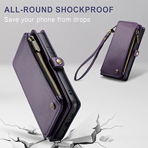 Defencase for Samsung Galaxy A54 5G Case, RFID Blocking Samsung A54 5G Case Wallet for Women Men, PU Leather Magnetic Flip Strap Zipper Card Holder Wallet Phone Case for Galaxy A54 5G, Fashion Purple