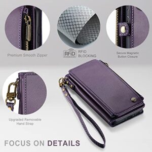 Defencase for Samsung Galaxy A54 5G Case, RFID Blocking Samsung A54 5G Case Wallet for Women Men, PU Leather Magnetic Flip Strap Zipper Card Holder Wallet Phone Case for Galaxy A54 5G, Fashion Purple