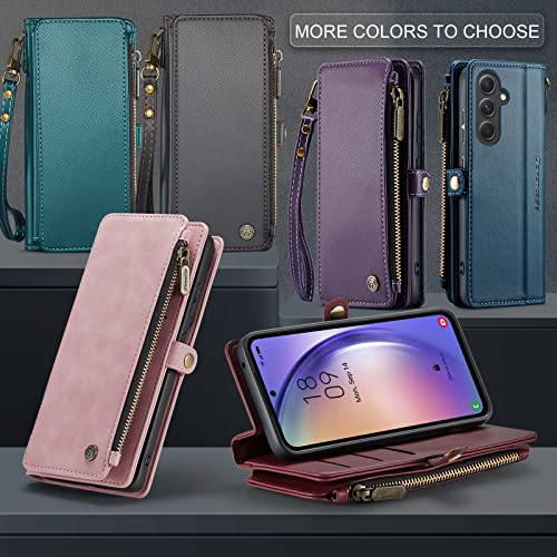 Defencase for Samsung Galaxy A54 5G Case, RFID Blocking Samsung A54 5G Case Wallet for Women Men, PU Leather Magnetic Flip Strap Zipper Card Holder Wallet Phone Case for Galaxy A54 5G, Fashion Purple