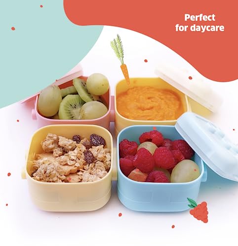 Epik Baby Food container, prefer for daycare, 4 pack leakproof storage container with silicone Lid, 4 Oz, Freezer, Dishwasher and microwave Safe, Unbreakable Food Storage - No Glass